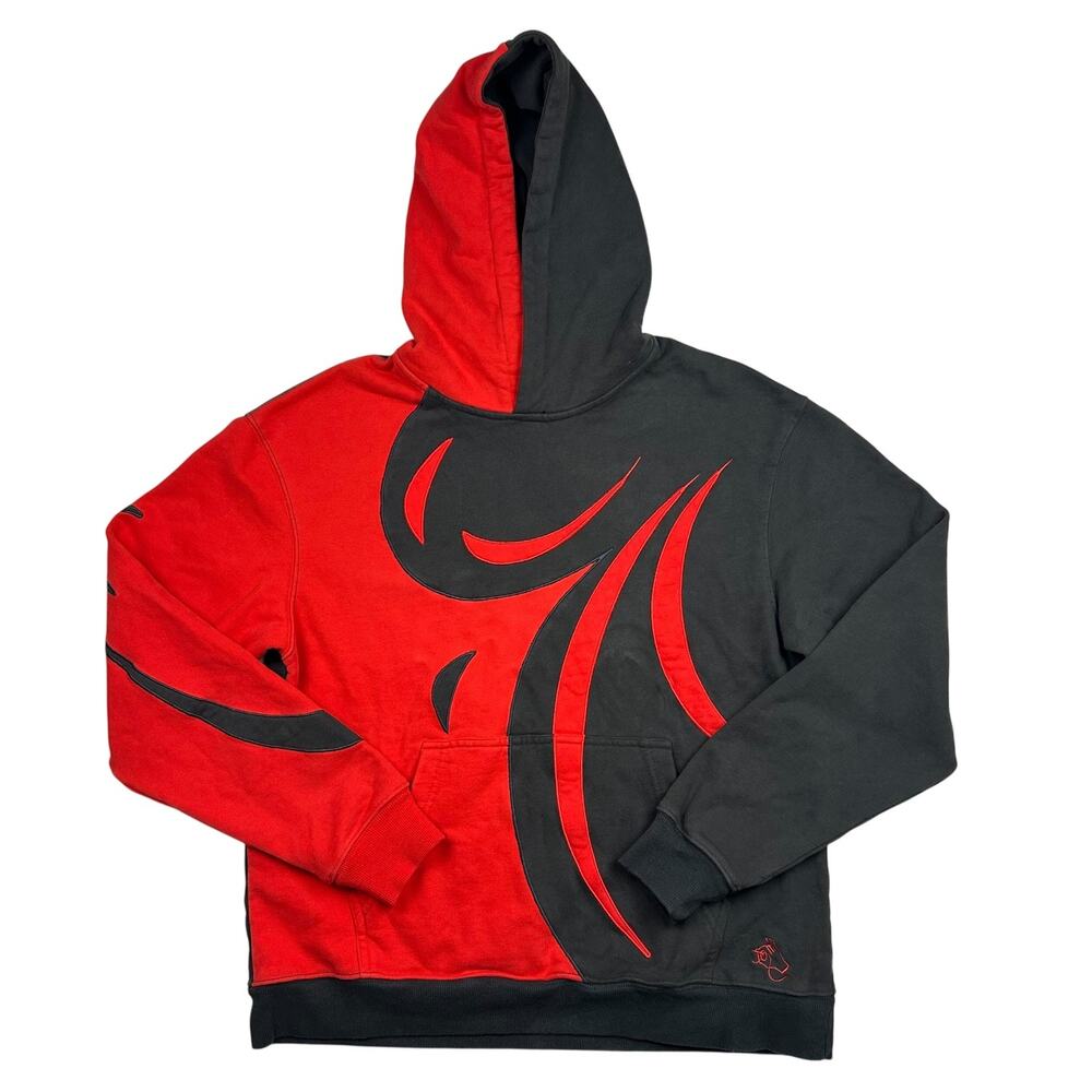 Steady Hands Hoodie Mens Small Red Black Split Colorblock Pullover